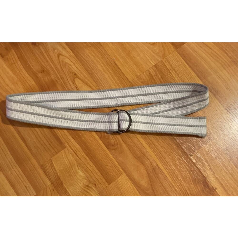 Vintage Beige W/Brown Stripe Webbing Belt -D-‎ Ring Buckle